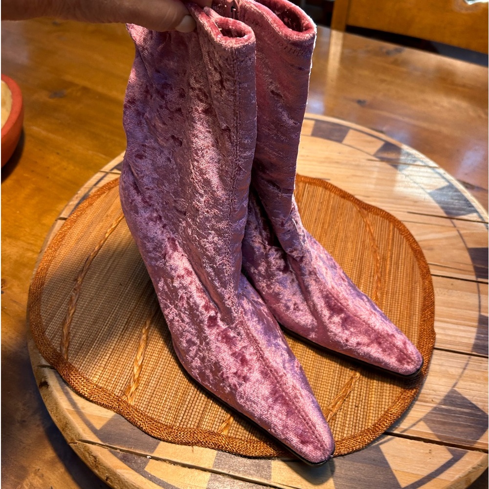 Hot pink Crushed velvet boots -size 8